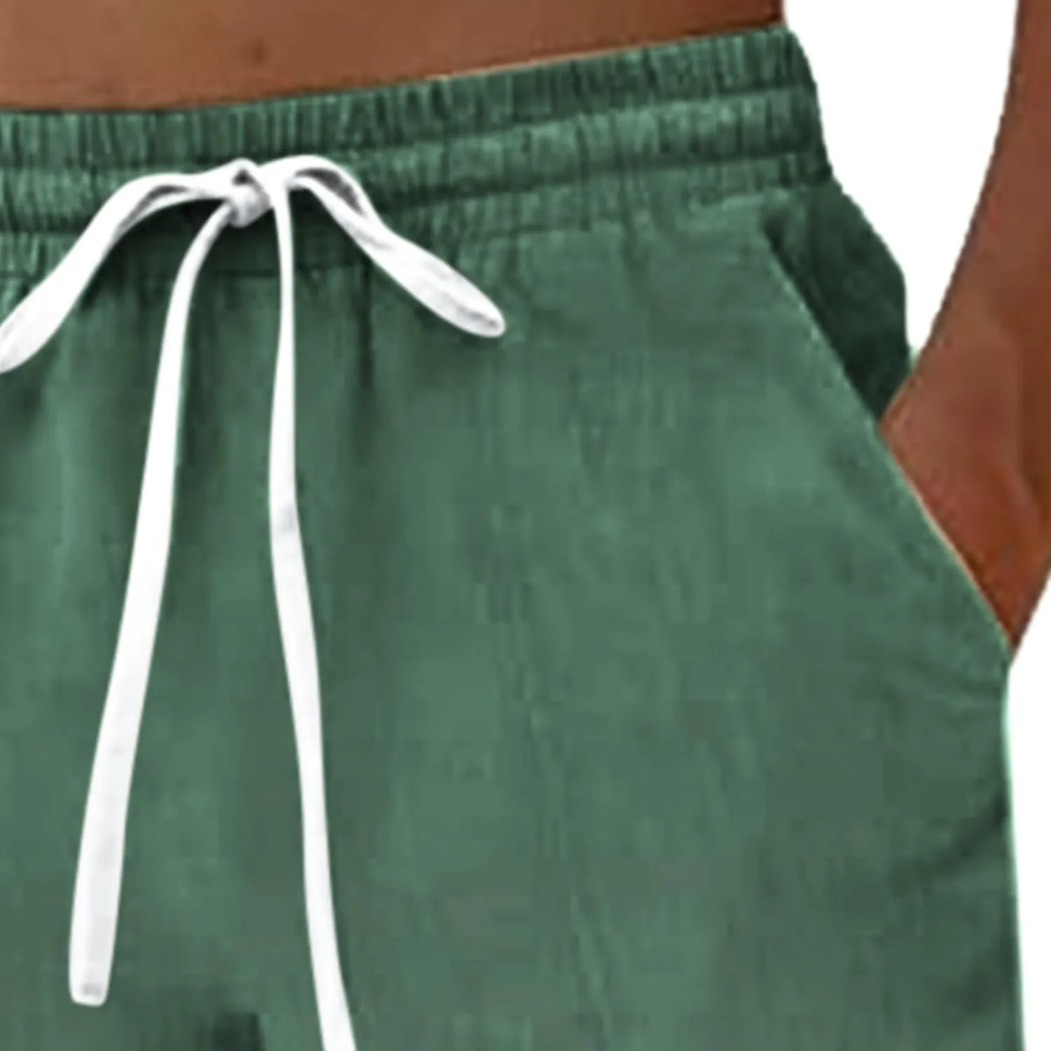 Mens Cotton Linen Drawstring Pants Casual Drawstring Summer Beach Pants Lightweight Breathable Trousers with Pockets