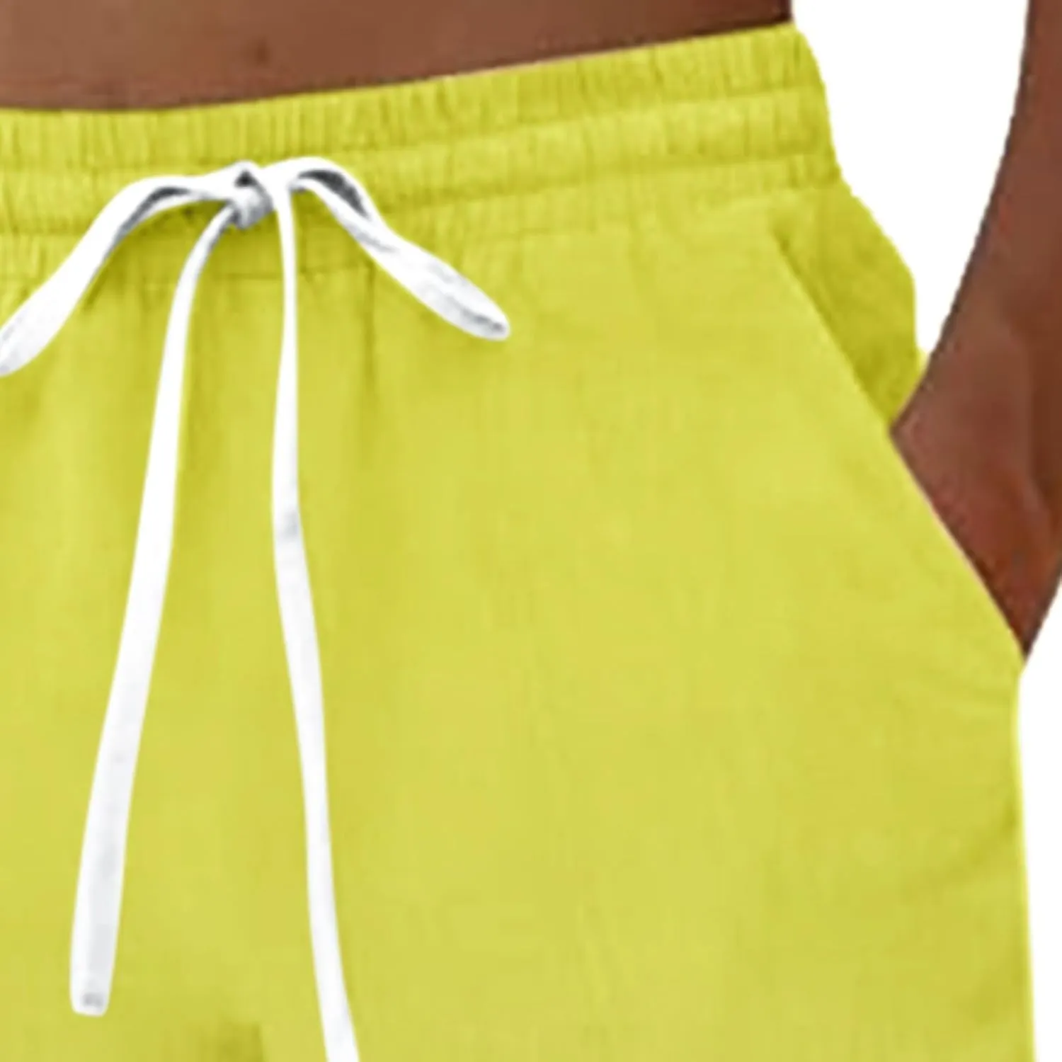 Mens Cotton Linen Drawstring Pants Casual Drawstring Summer Beach Pants Lightweight Breathable Trousers with Pockets