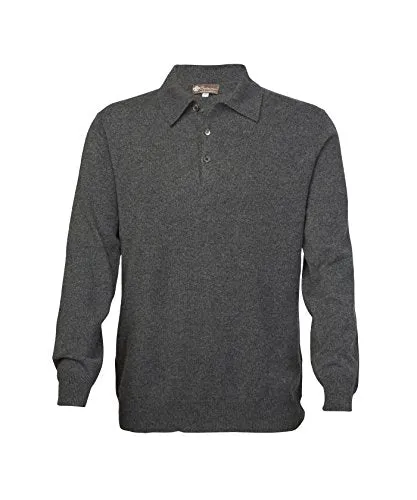 Men's Pure Cashmere Polo Sweater (Charcoal, Medium)