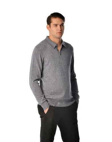 Men's Pure Cashmere Polo Sweater (Charcoal, Medium)