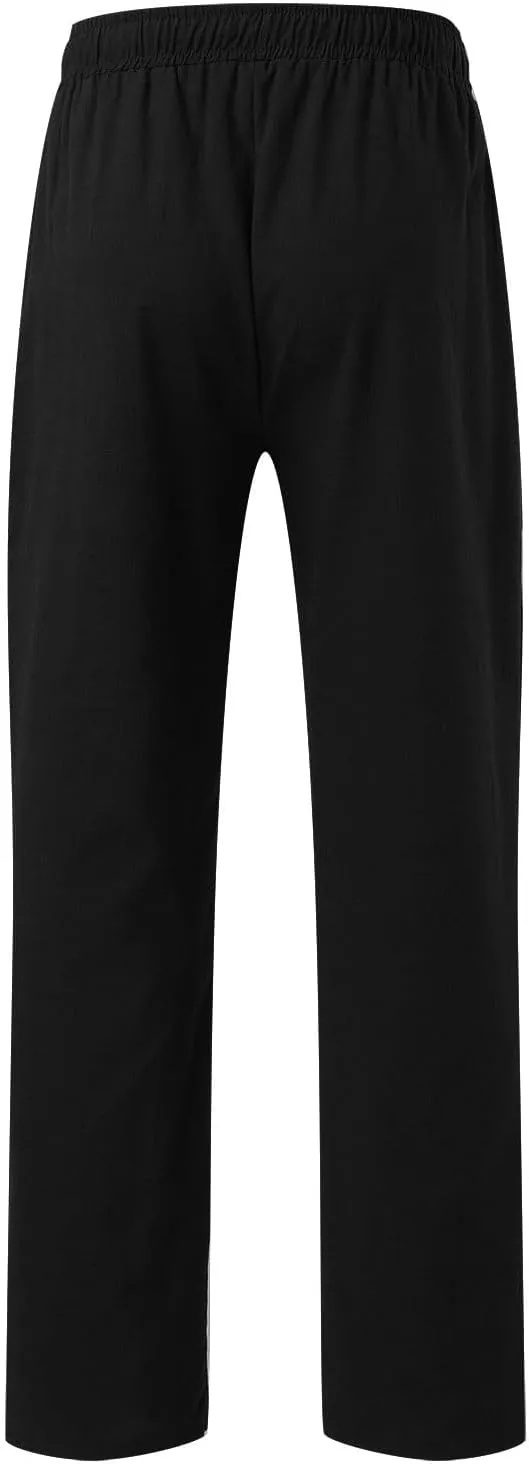 Men's Slim-Fit Slacks Drawstring Linen Pants Drawstring Linen Pants for Beach Yoga Workout Breathable Summer Pants