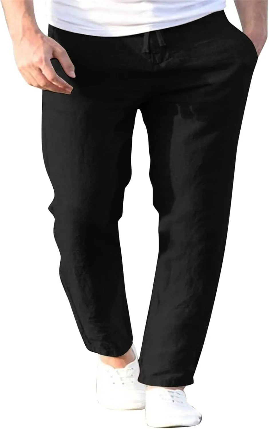 Men's Slim-Fit Slacks Drawstring Linen Pants Drawstring Linen Pants for Beach Yoga Workout Breathable Summer Pants