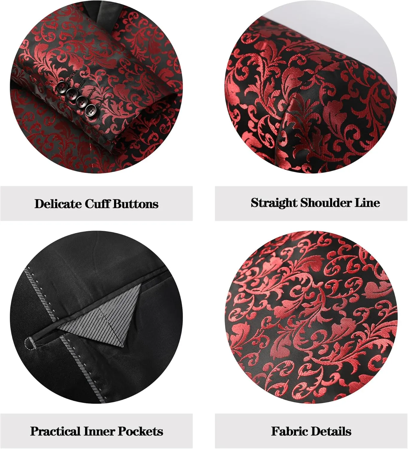 Mens Suit Set 2 Piece Floral Suits for Men Wedding Tuxedo Prom Party Dinner Jacket and Pants