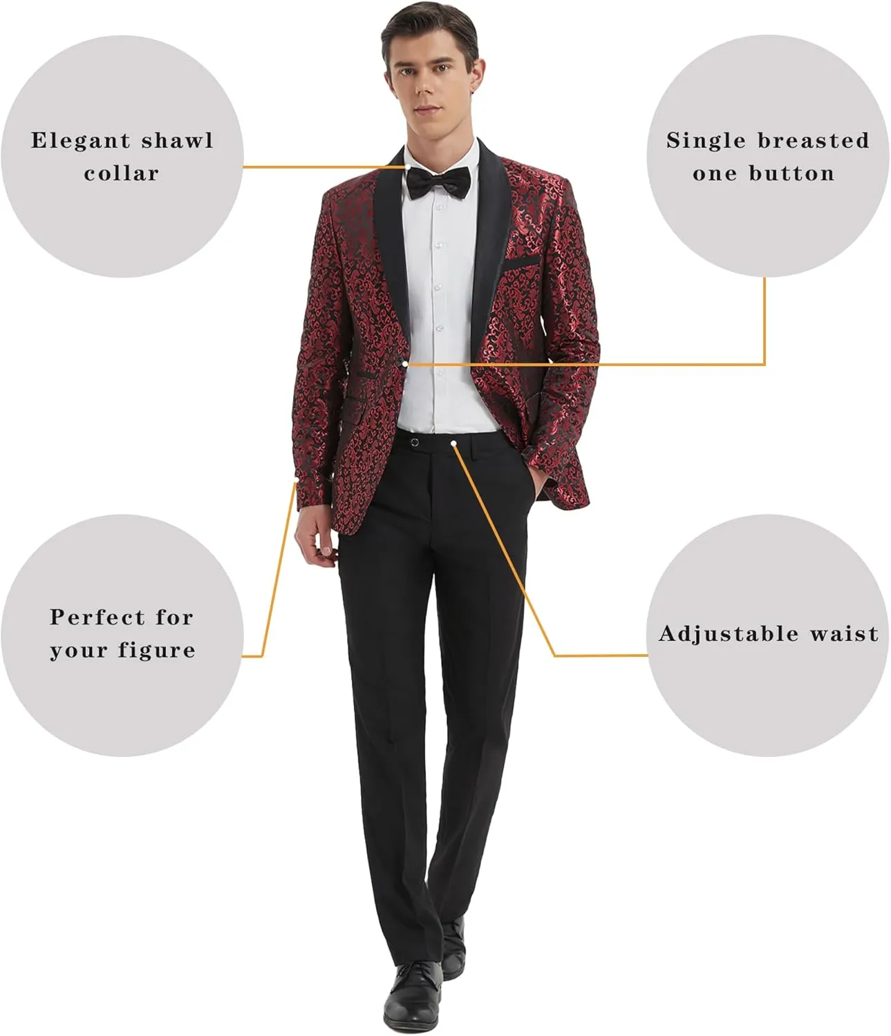 Mens Suit Set 2 Piece Floral Suits for Men Wedding Tuxedo Prom Party Dinner Jacket and Pants