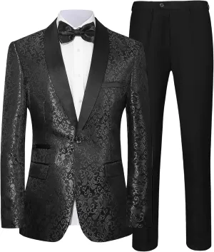 Mens Suit Set 2 Piece Floral Suits for Men Wedding Tuxedo Prom Party Dinner Jacket and Pants