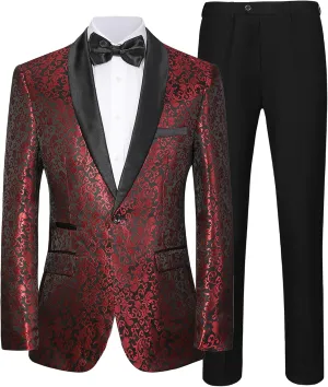 Mens Suit Set 2 Piece Floral Suits for Men Wedding Tuxedo Prom Party Dinner Jacket and Pants