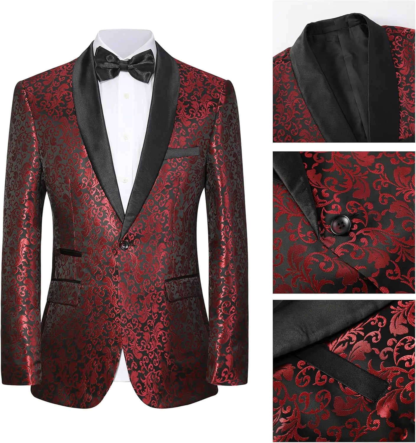 Mens Suit Set 2 Piece Floral Suits for Men Wedding Tuxedo Prom Party Dinner Jacket and Pants