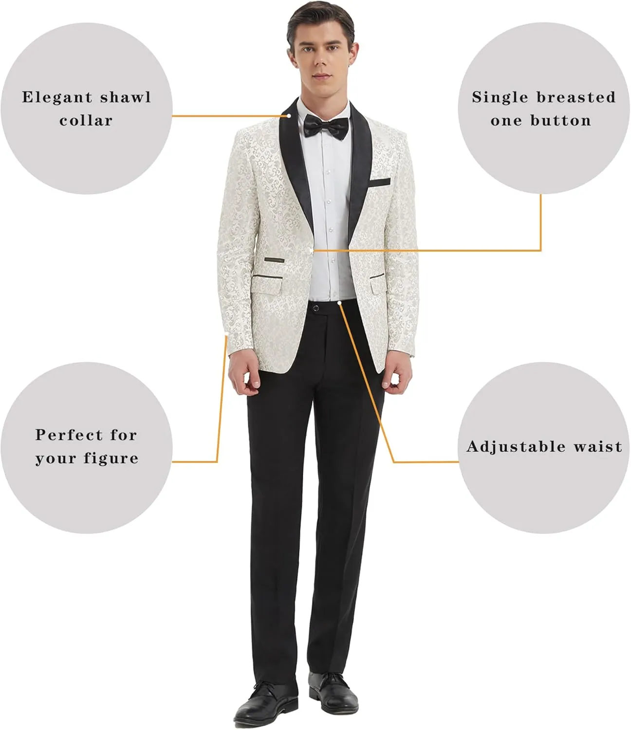 Mens Suit Set 2 Piece Floral Suits for Men Wedding Tuxedo Prom Party Dinner Jacket and Pants