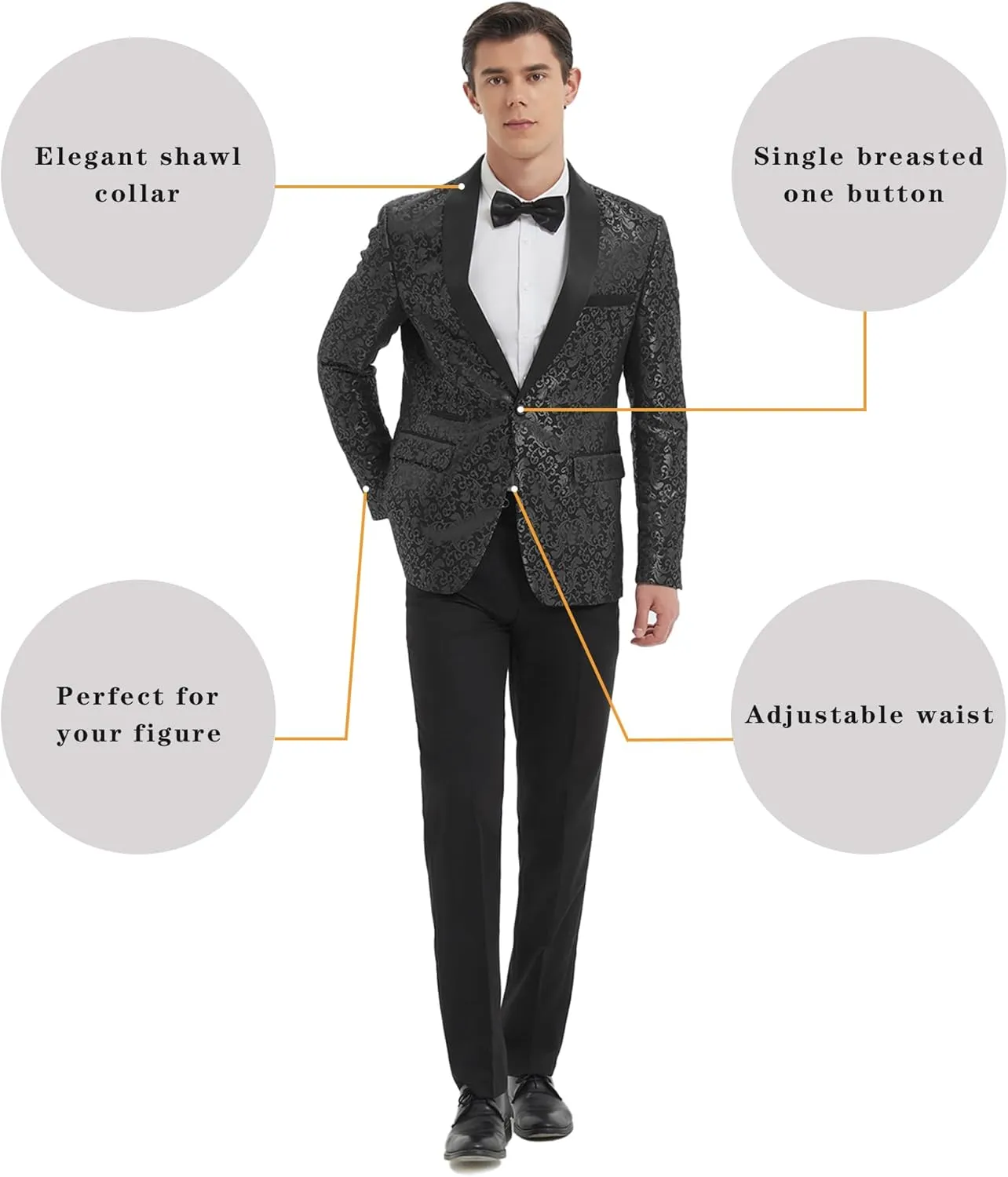 Mens Suit Set 2 Piece Floral Suits for Men Wedding Tuxedo Prom Party Dinner Jacket and Pants