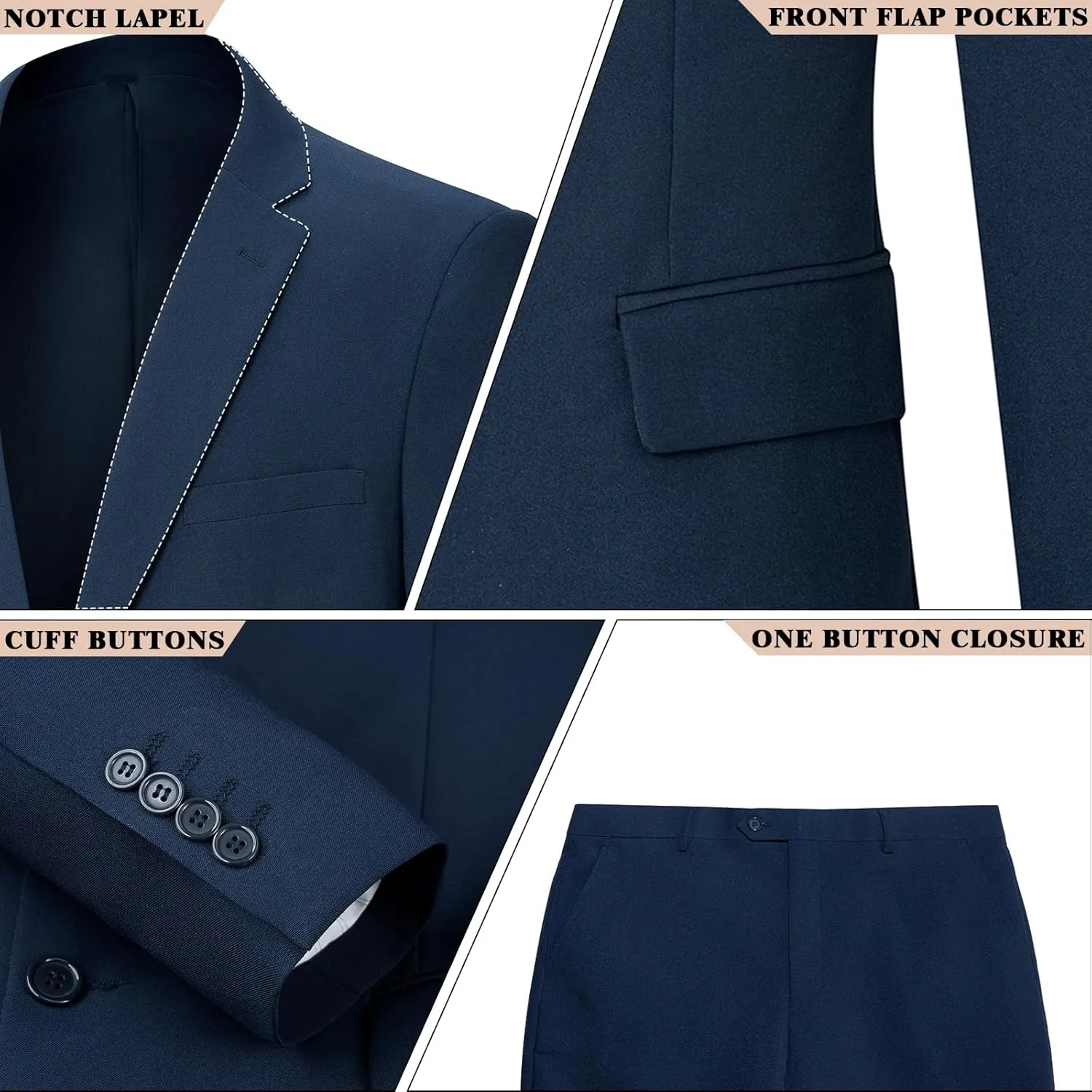 Men's Suit Slim Fit 2 Piece Suits for Men, Two Button Blazer Jacket Pants Set with Tie for Wedding Business Dinner