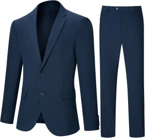 Men's Suit Slim Fit 2 Piece Suits for Men, Two Button Blazer Jacket Pants Set with Tie for Wedding Business Dinner
