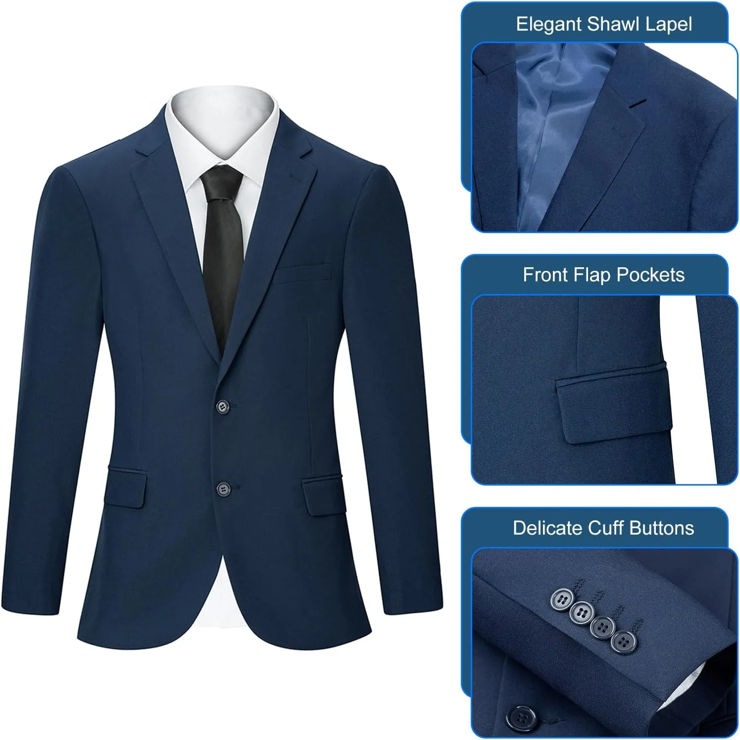 Men's Suit Slim Fit 2 Piece Suits for Men, Two Button Blazer Jacket Pants Set with Tie for Wedding Business Dinner