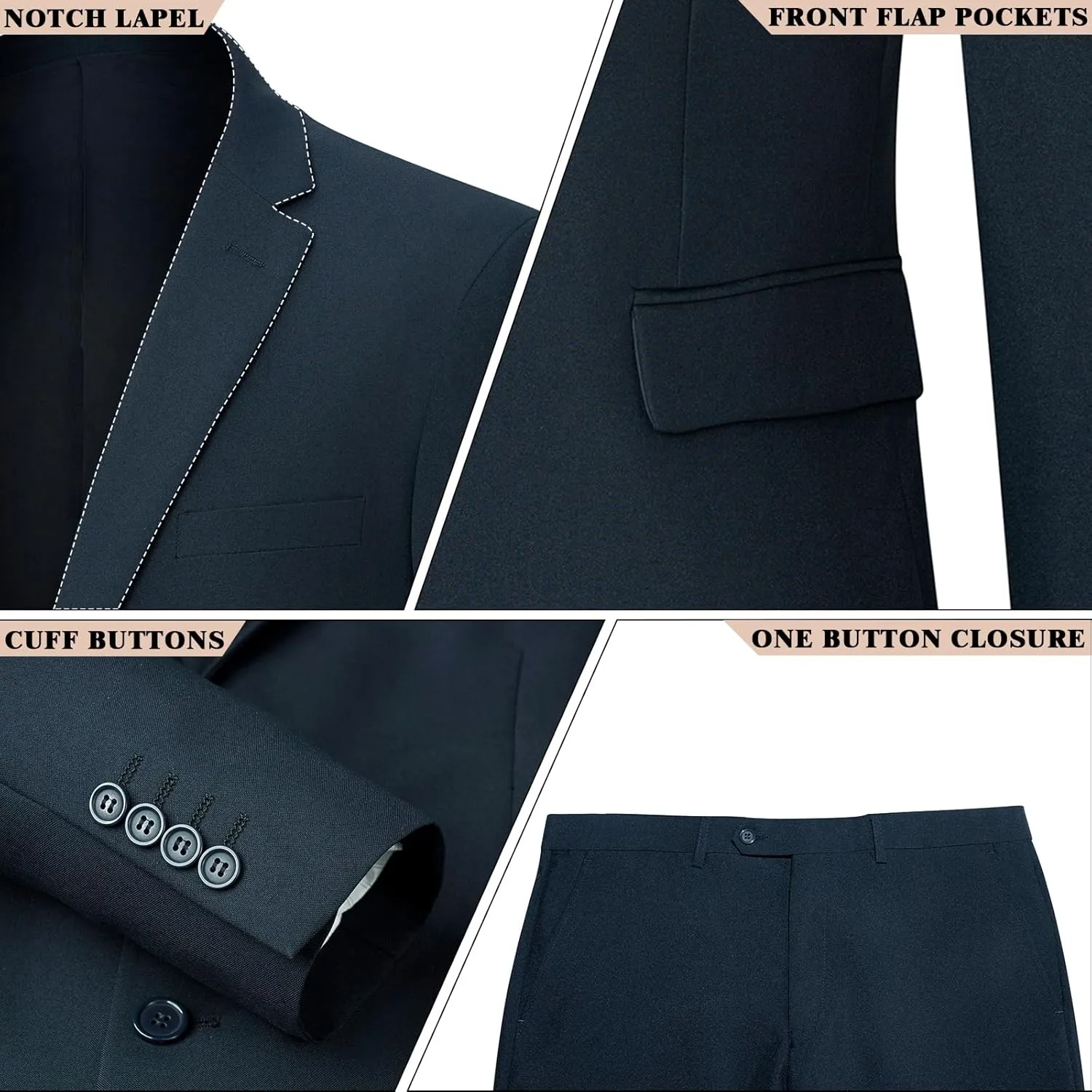 Men's Suit Slim Fit 2 Piece Suits for Men, Two Button Blazer Jacket Pants Set with Tie for Wedding Business Dinner