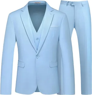 Men's Suits 3 Piece Slim Fit Suit One Button Solid Suit Blazer Jacket Vest Pants Set