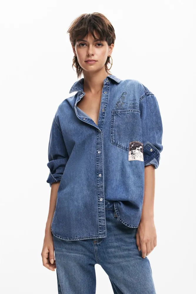 Mickey Mouse Detail Denim Shirt By Desigual