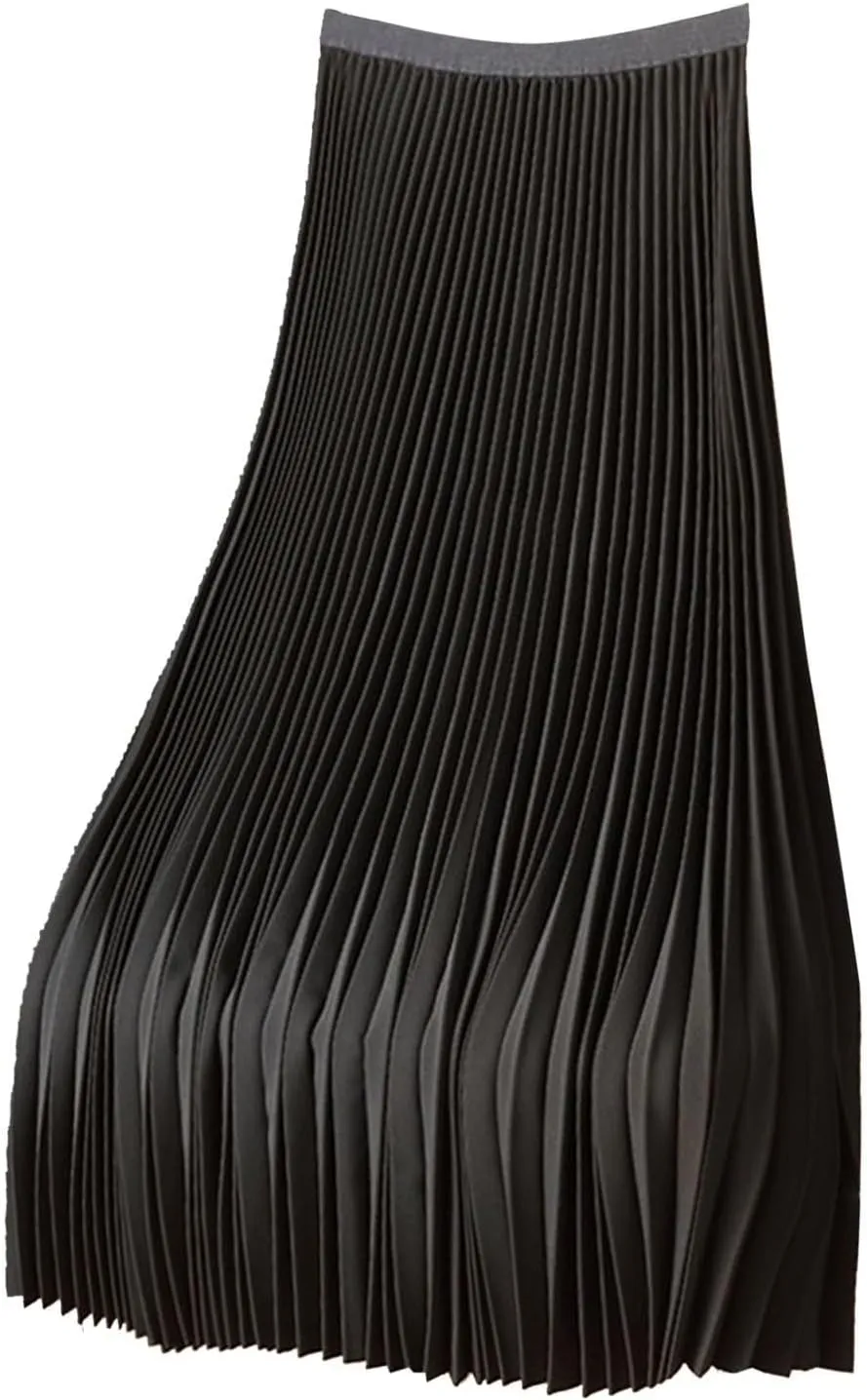 Midi Skirts for Women Solid Color Premium Satin Pleated Skirt Plus Size Versatile Skirt