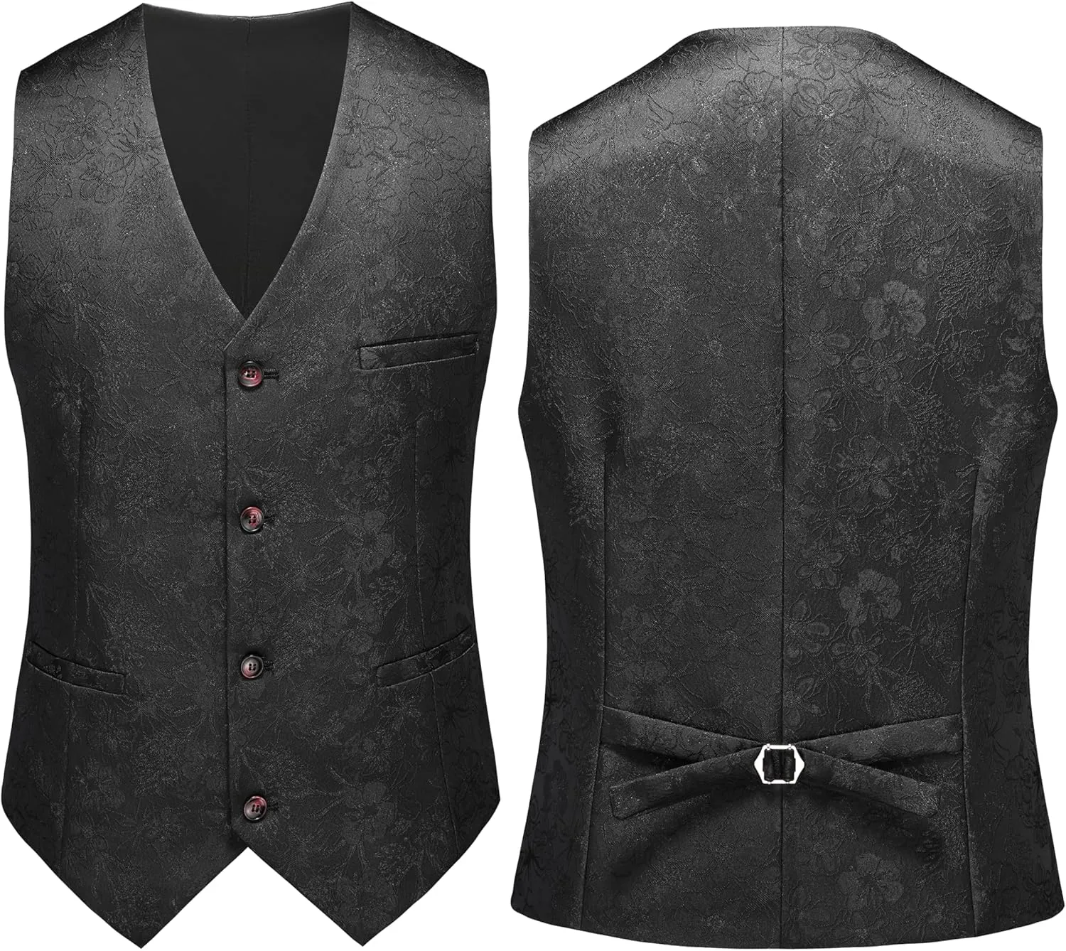 MOGU Mens 3 Piece Tuxedo Slim Fit Jacquard Floral Vintage Groomsmen Wedding Prom Suit
