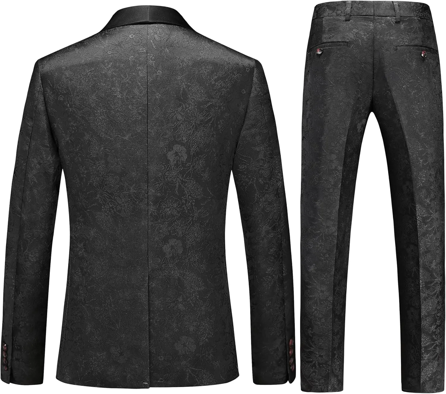 MOGU Mens 3 Piece Tuxedo Slim Fit Jacquard Floral Vintage Groomsmen Wedding Prom Suit