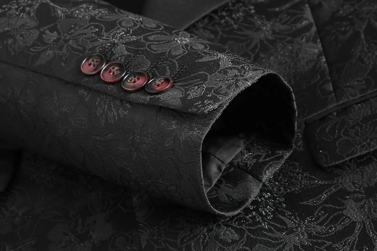 MOGU Mens 3 Piece Tuxedo Slim Fit Jacquard Floral Vintage Groomsmen Wedding Prom Suit