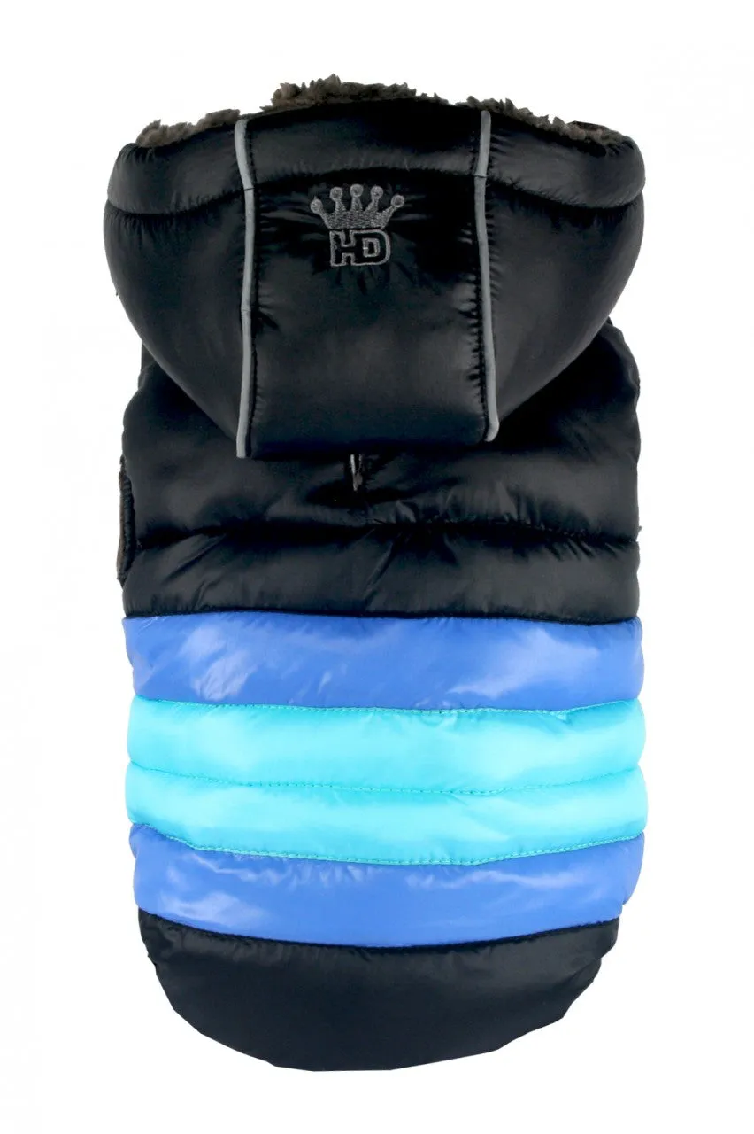 MULTI-COLOR SOFT STRIPE PUFFER DOG COAT - BLACK