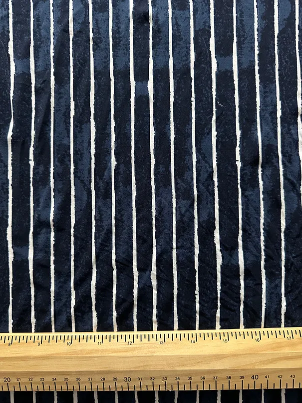 Navy Blue Paint Stripe ITY Jersey Knit Fabric