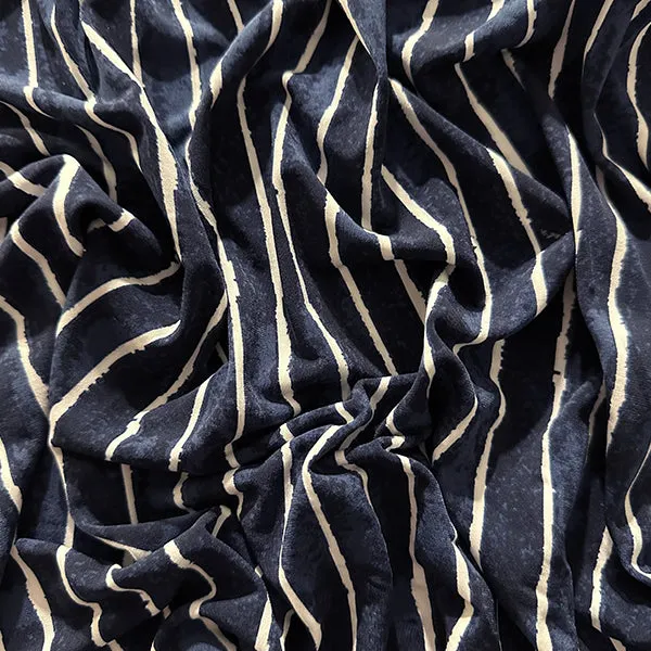 Navy Blue Paint Stripe ITY Jersey Knit Fabric