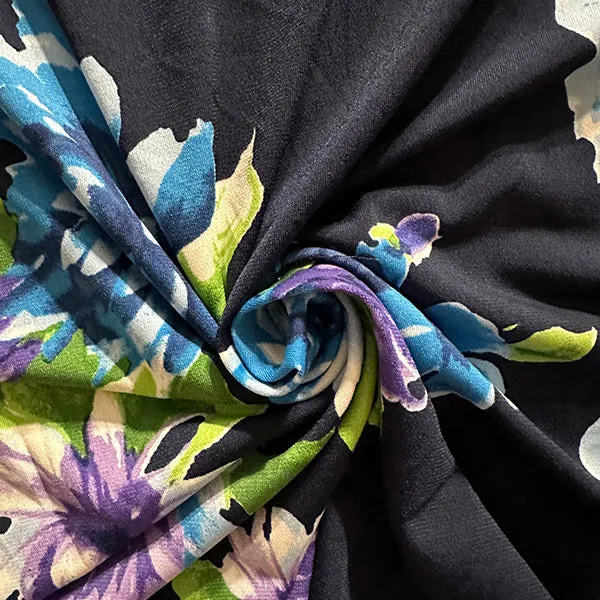 Navy Multi Floral Print ITY Jersey Knit Fabric