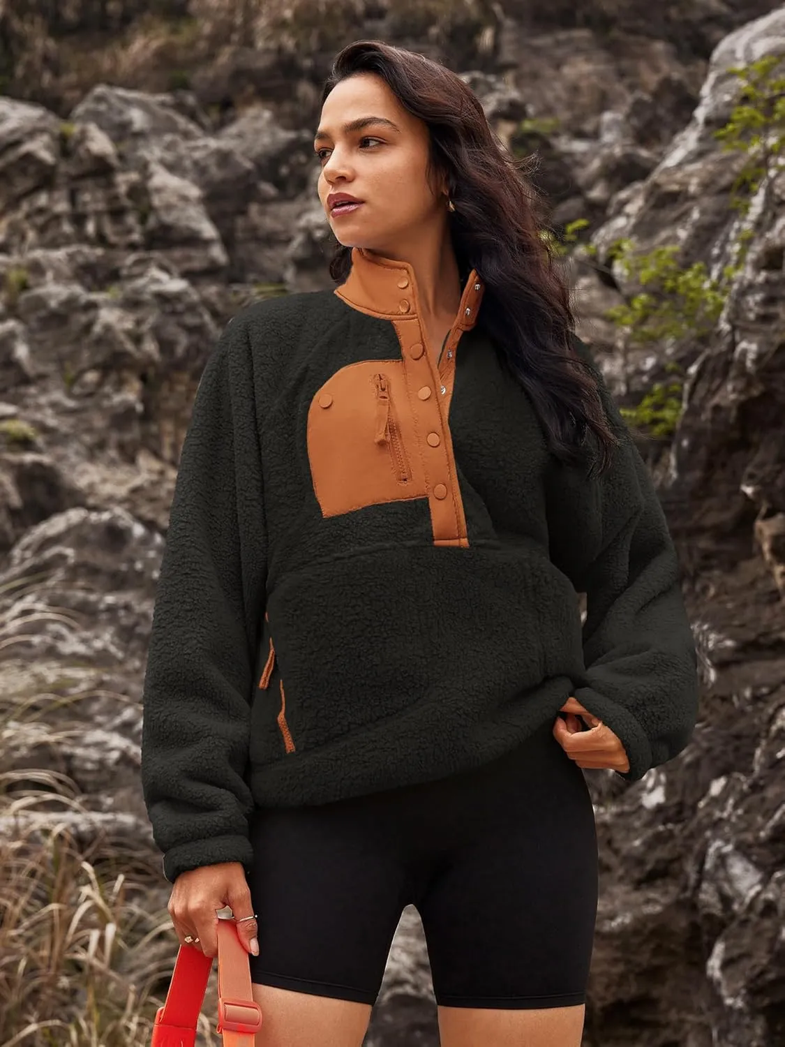 Nirovien Womens Fleece Pullover Long Sleeve Sherpa Jacket Button Down Fuzzy Sweatshirt Warm Outwear with Pockets