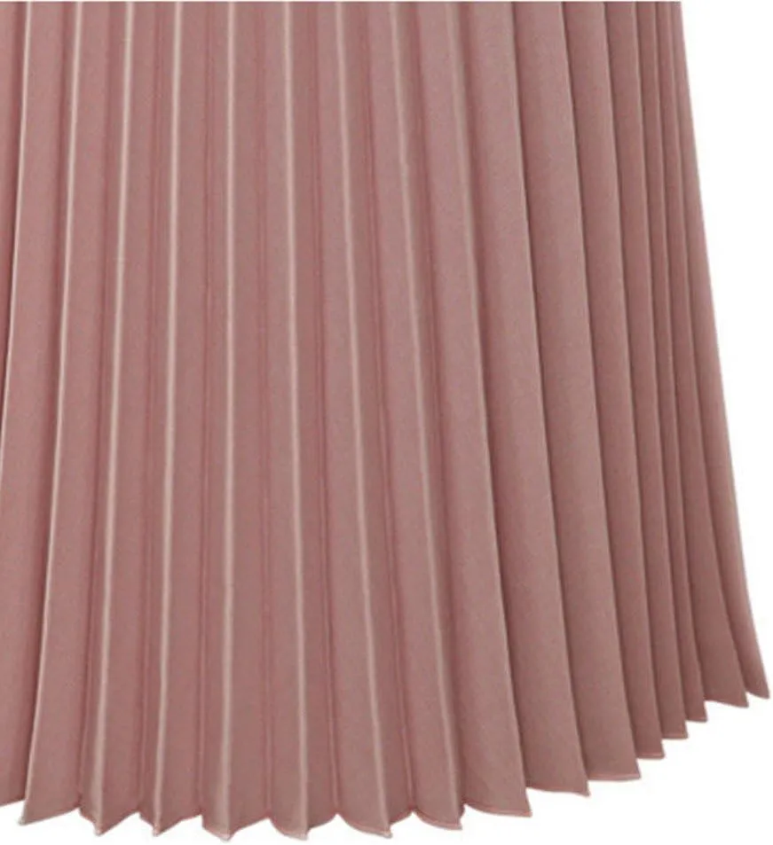 NREALY Skirt Womens Solid Pleated Elegant Midi Elastic Waist Maxi Skirt