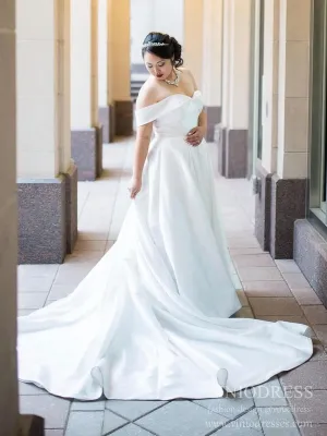 Off the Shoulder Plus Size Wedding Dresses with Long Train VW1549