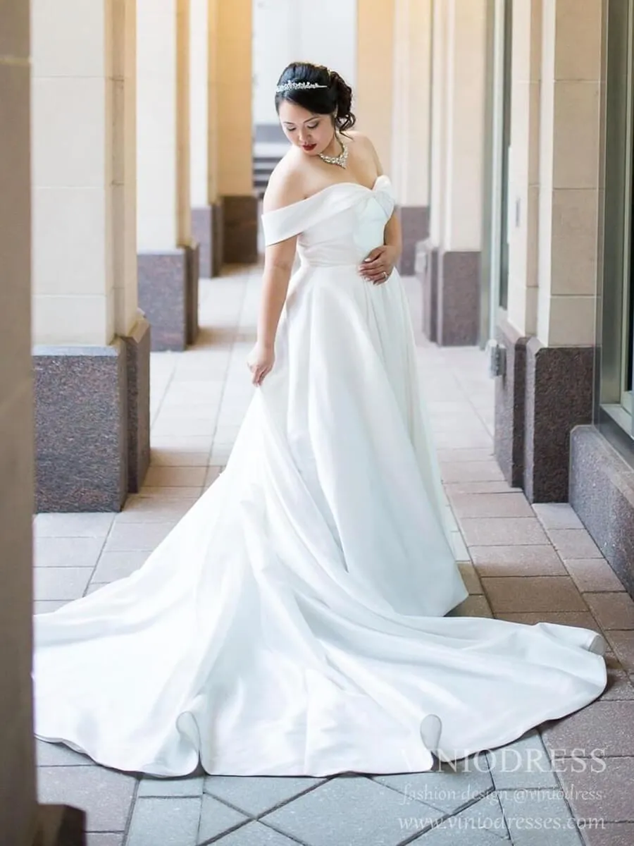 Off the Shoulder Plus Size Wedding Dresses with Long Train VW1549