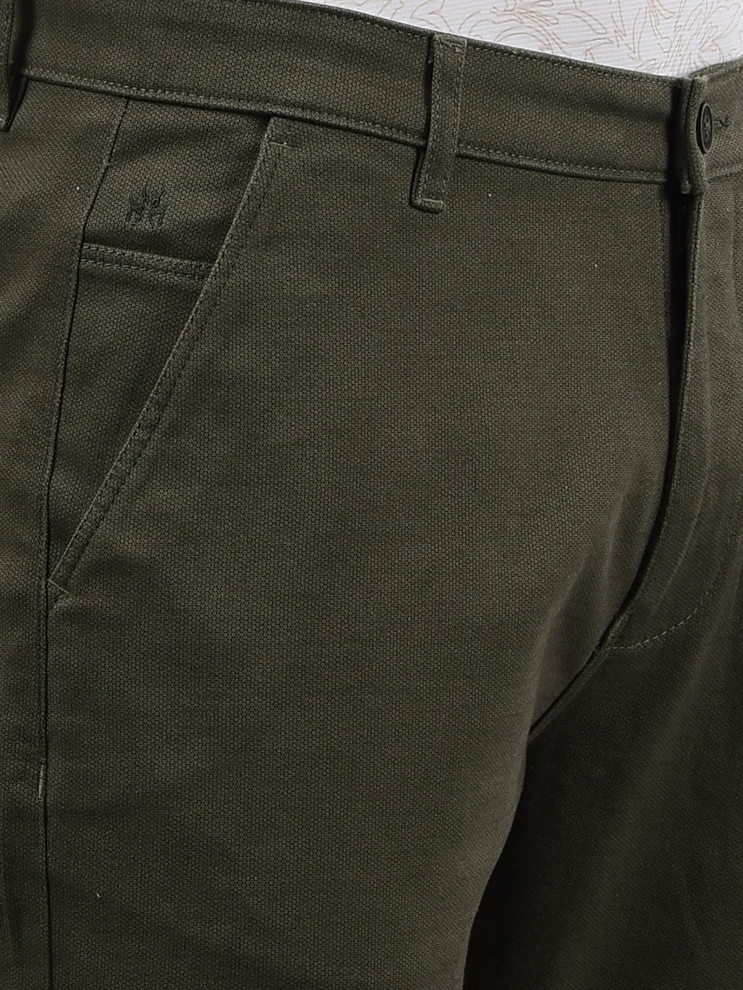 Olive Printed Straight Trousers