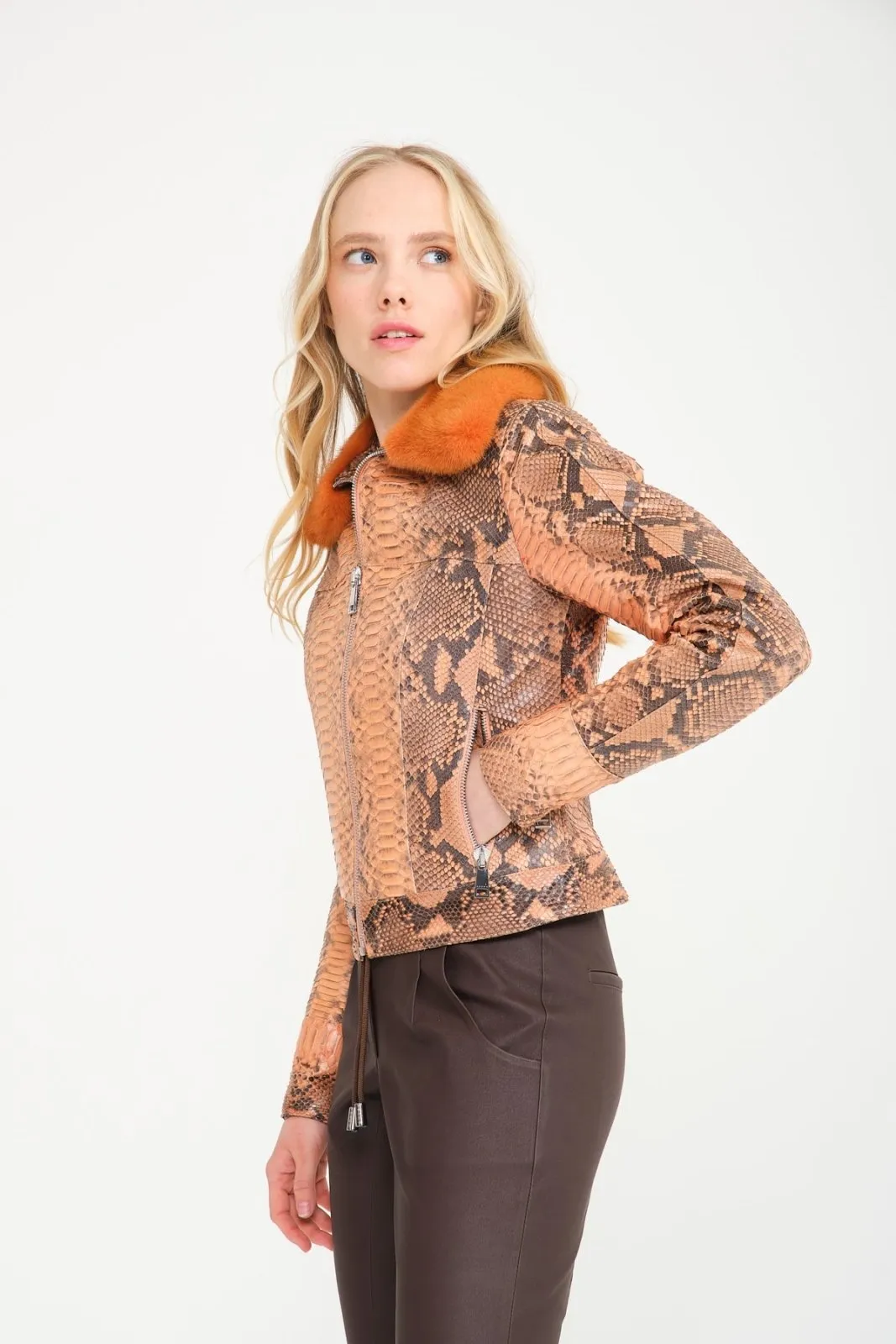 Orange Python Leather Jacket