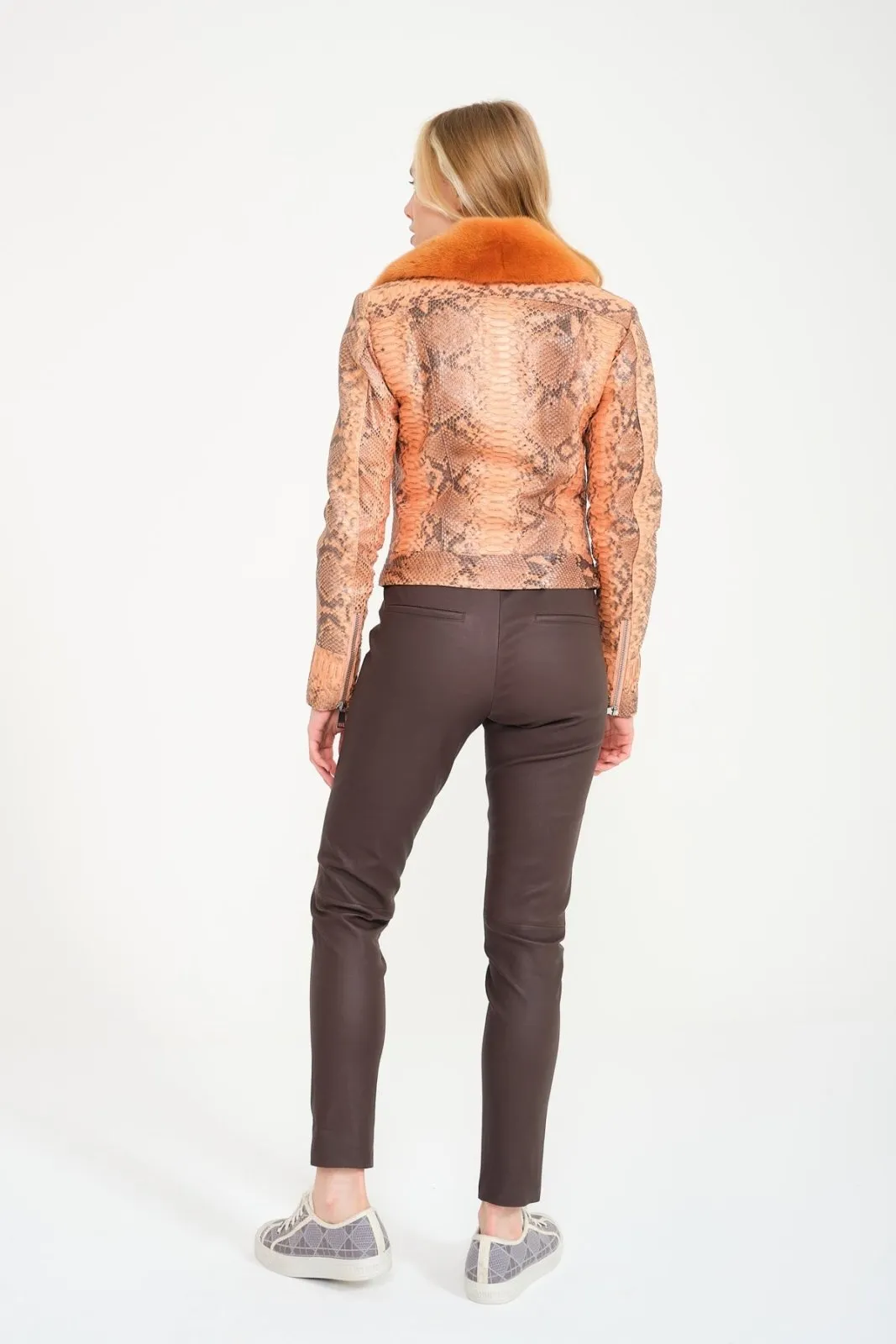 Orange Python Leather Jacket