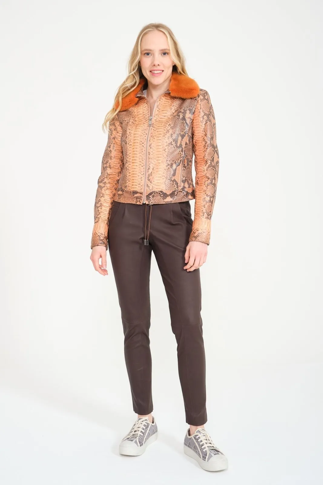 Orange Python Leather Jacket
