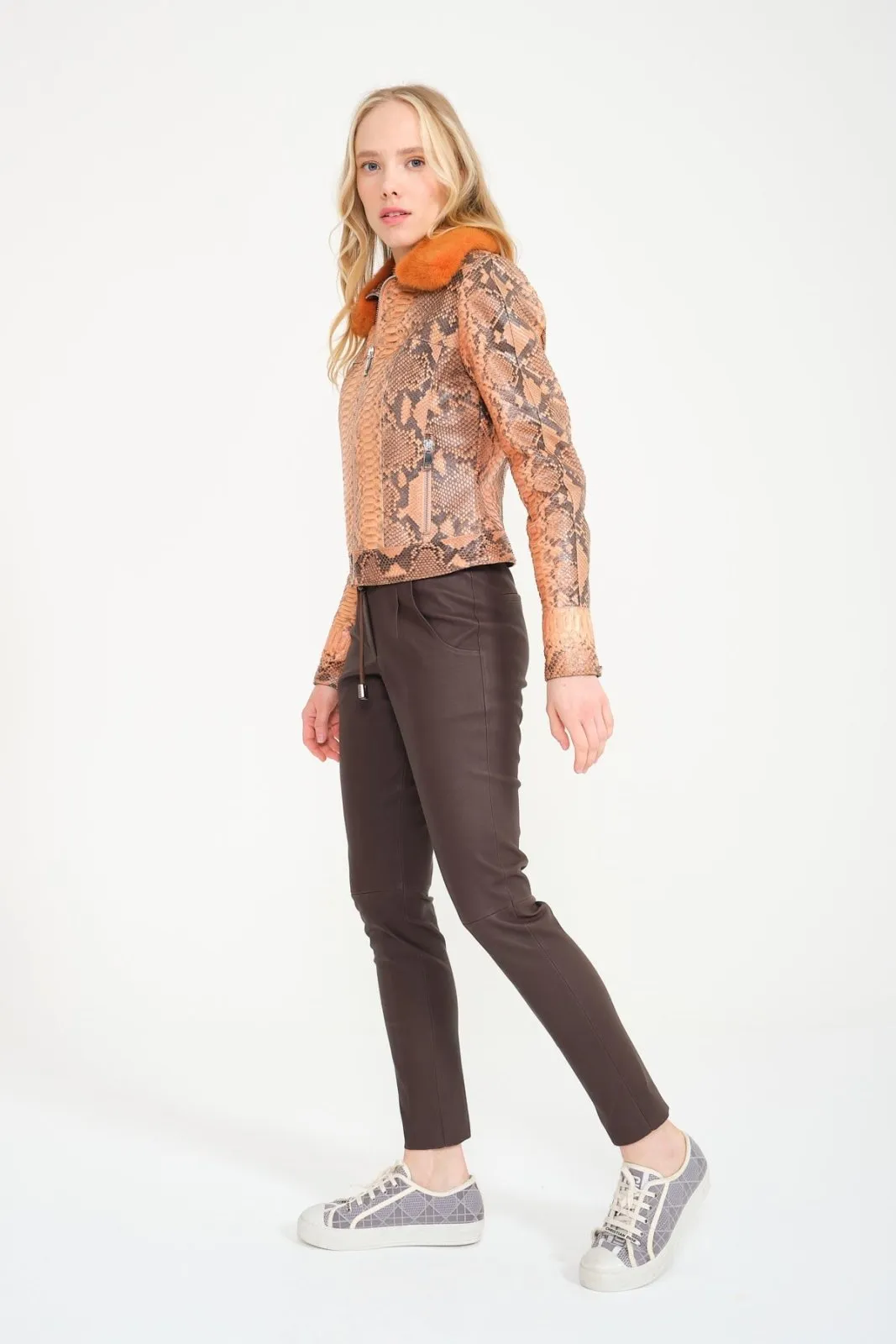 Orange Python Leather Jacket