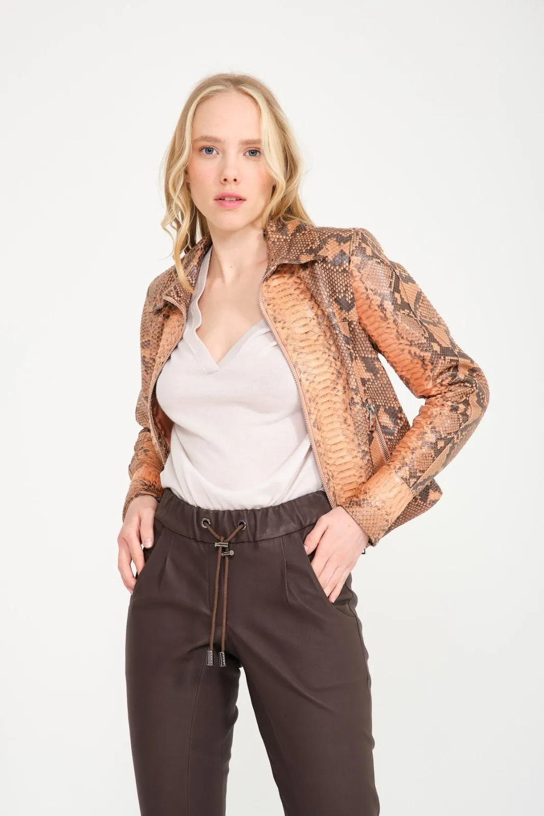 Orange Python Leather Jacket