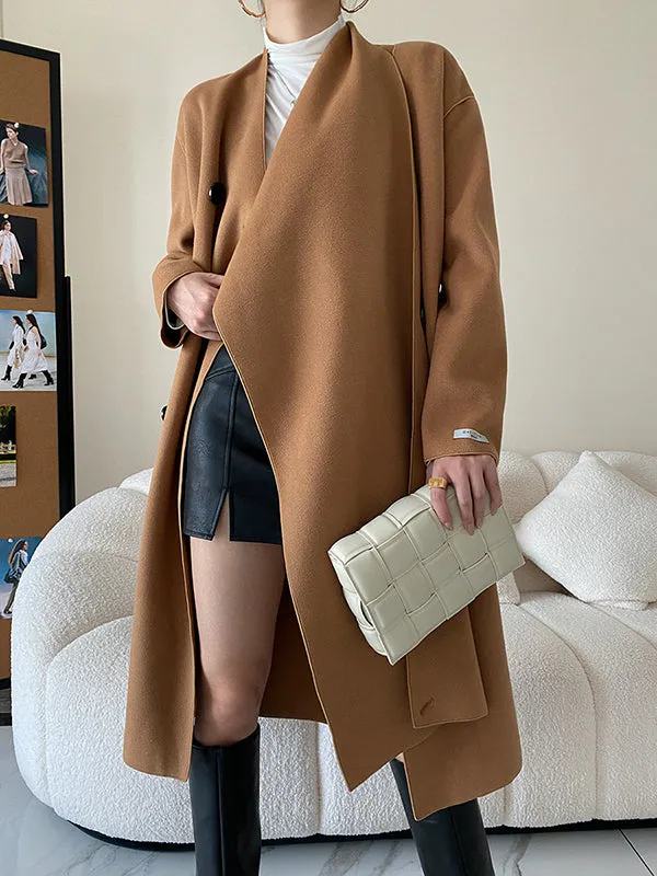 Original Stylish Loose Long Sleeves Solid Color Woolen Coats