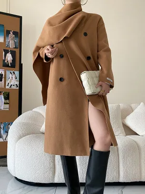 Original Stylish Loose Long Sleeves Solid Color Woolen Coats