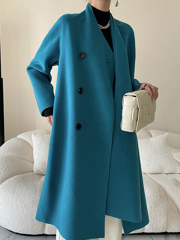Original Stylish Loose Long Sleeves Solid Color Woolen Coats