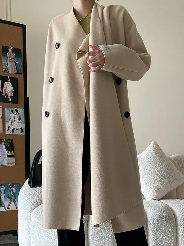 Original Stylish Loose Long Sleeves Solid Color Woolen Coats
