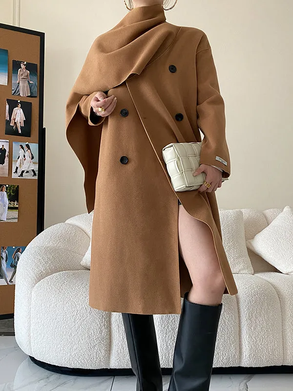 Original Stylish Loose Long Sleeves Solid Color Woolen Coats