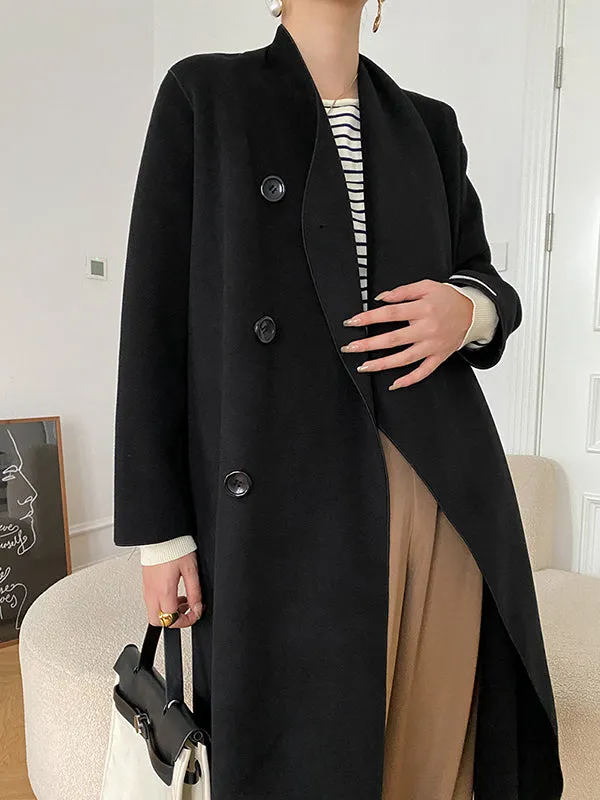 Original Stylish Loose Long Sleeves Solid Color Woolen Coats