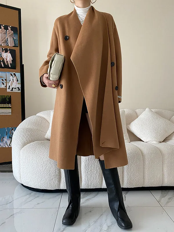 Original Stylish Loose Long Sleeves Solid Color Woolen Coats