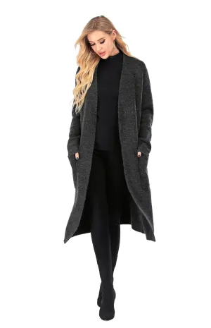 Plain Women's Wool Open Front Cardigan with Pockets