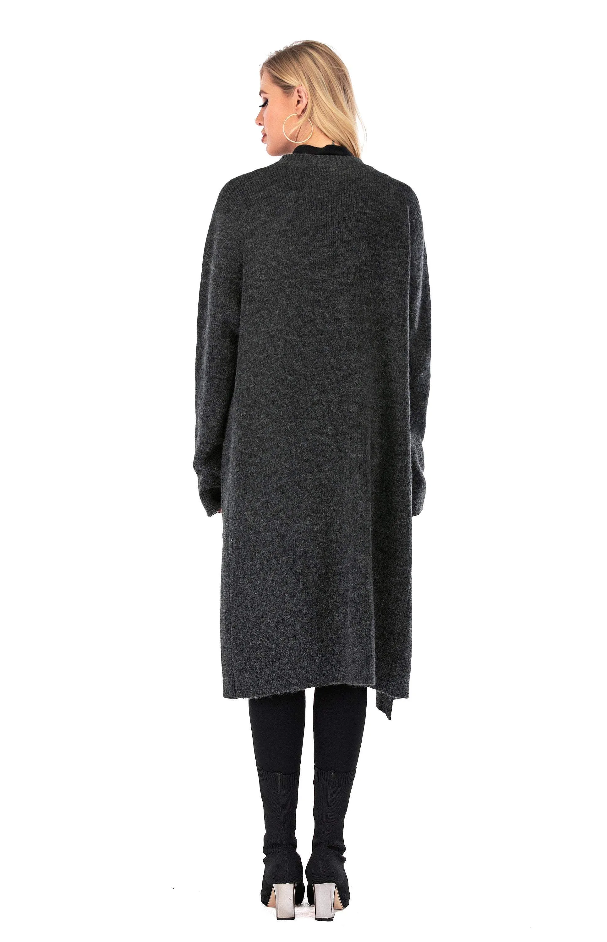 Plain Women's Wool Open Front Cardigan with Pockets