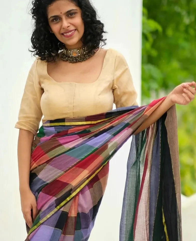 Readymade Stunning Pale Gold Blouse Made of Tissue Silk