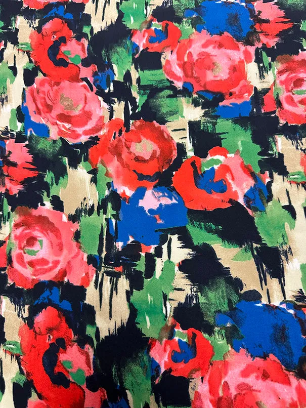 Red Allover Print Poly Charmeuse Satin Fabric
