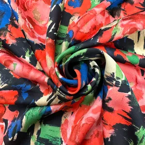 Red Allover Print Poly Charmeuse Satin Fabric
