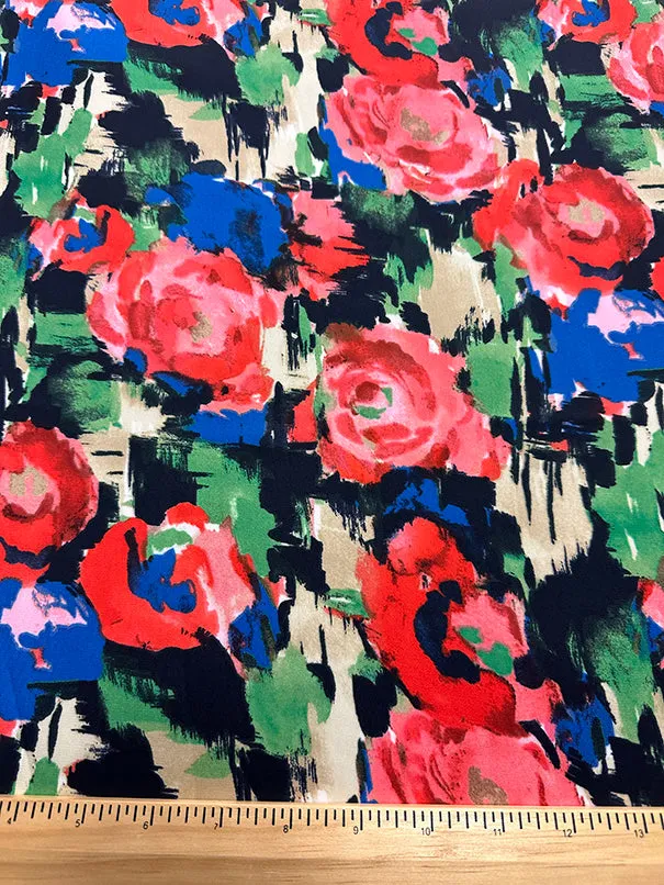 Red Allover Print Poly Charmeuse Satin Fabric